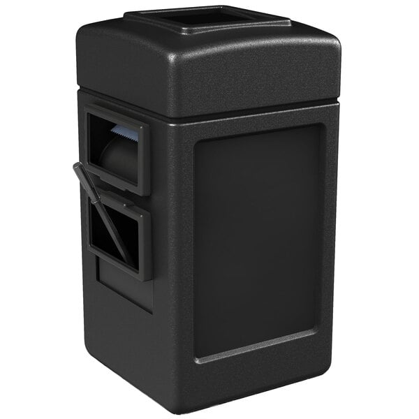A black rectangular Commercial Zone Islander waste container with a square top.
