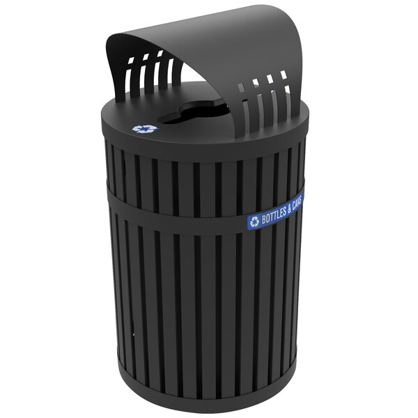 Commercial Zone 72840199 ArchTec Parkview Black Steel Round Recycling Bin with Canopy - 45 Gallon