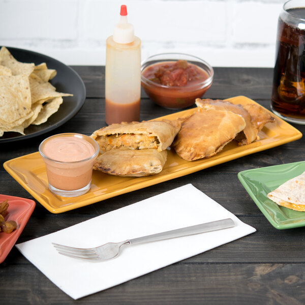 A rectangular tray of food on a table.