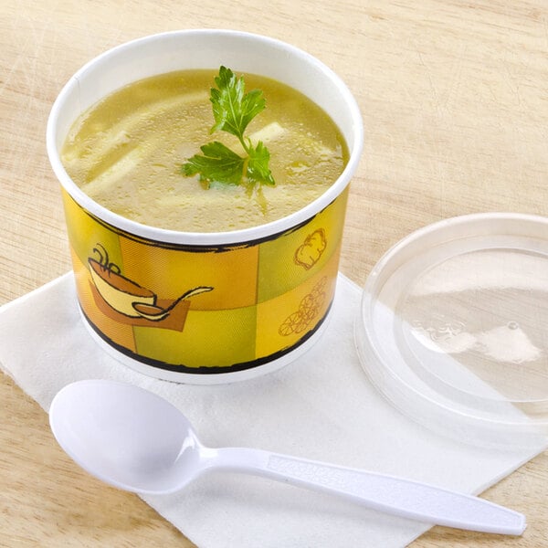 Huhtamaki 70412 Streetside Print 12 oz. Double-Wall Poly Paper Soup / Hot Food Cup with Plastic Lid - 250/Case