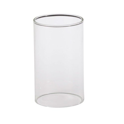 A clear glass cylinder globe on a white background.