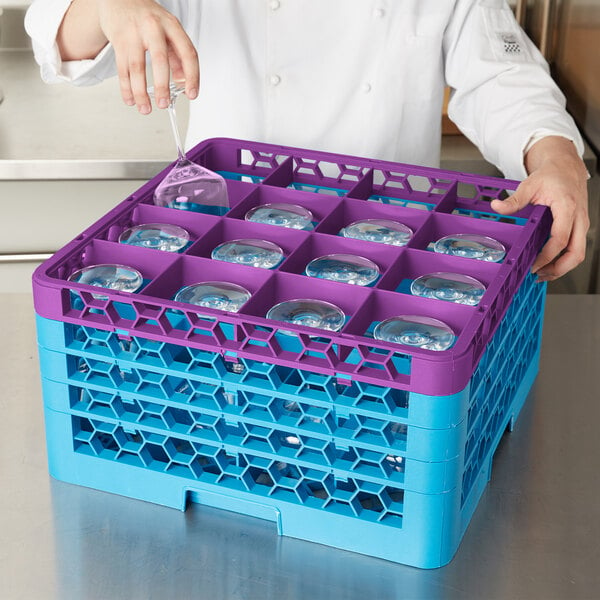 Carlisle RG16-4C414 OptiClean 16 Compartment Lavender Color-Coded Glass Rack with 4 Extenders