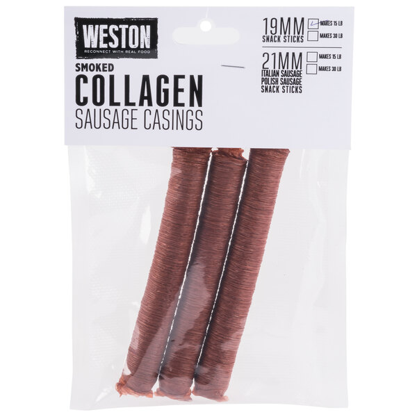 Weston 19-0130-W 19mm Smoked Collagen Sausage Casing - Makes 15 lb.