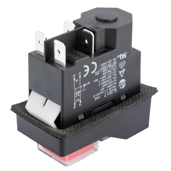 A close-up of a black Avantco On/Off switch with white text.