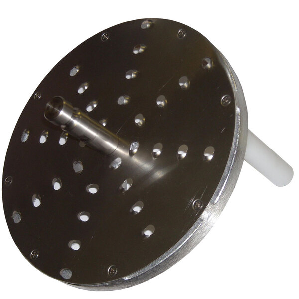 A metal circular object with holes.