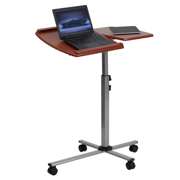 Flash Furniture NAN-JN-2762-GG Adjustable Height Mobile Laptop Computer Table with Cherry Top - 29 1/4" x 17 1/2"