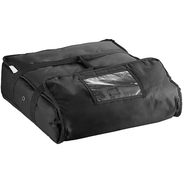 ServIt Insulated Pizza Delivery Bag Black Soft-Sided Heavy-Duty Nylon 20 1/2" x 20 1/2" x 6" - Holds Up To (2) 16" Pizza Boxes or (1) 18" Pizza Box