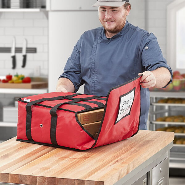 ServIt Red Nylon Heavy-Duty Insulated Soft-Sided Dual Compartment Pizza  Delivery Bag - Holds Up To (3) 16 or 18 Pizza Boxes and Up to (3) 14  Pizza Boxes