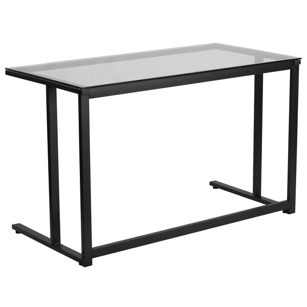 Flash Furniture NAN-WK-055-GG Tempered Glass Desk with Black Pedestal Frame - 47" x 24" x 29"