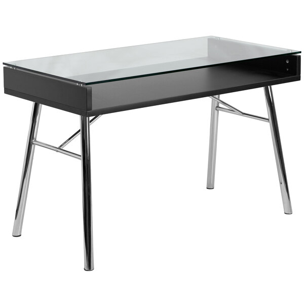 Flash Furniture NAN-JN-2966-GG Tempered Glass Desk with Chrome Frame - 47" x 24" x 30"