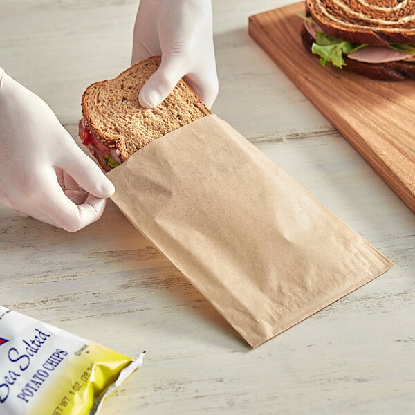 Choice 6" x 1" x 8" Kraft Sandwich / Cookie Bag - 100/Pack