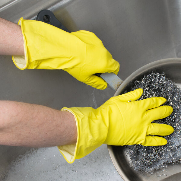 Medium. 24 Gloves Yellow Latex Household Cleaning Dishwashing Gloves –12 Pairs 