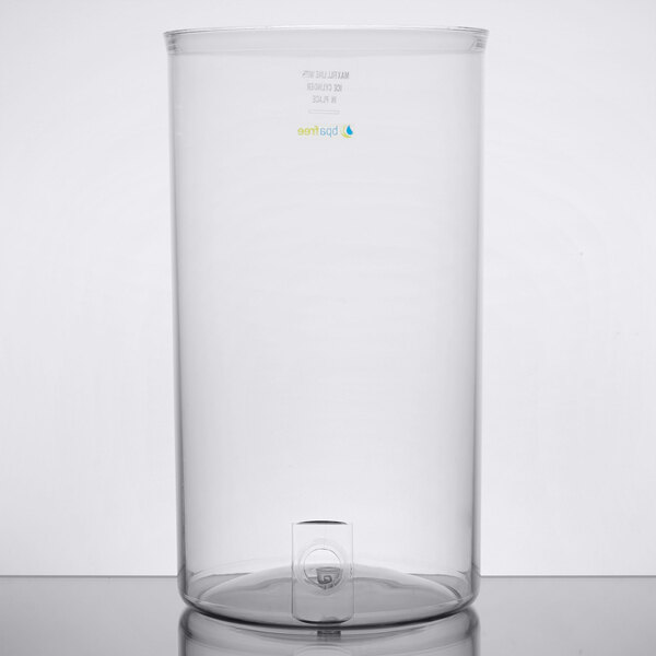 A clear polycarbonate container with a black lid.