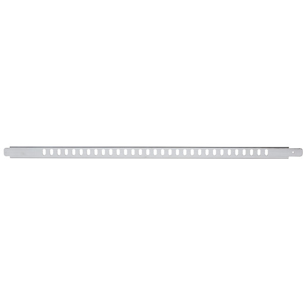 A white metal Avantco rack guide with holes.