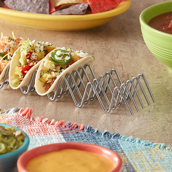 Clipper Mill by GET 4-81828 15" Stainless Steel Taco Stand - Holds 11 or 12 Mini Tacos