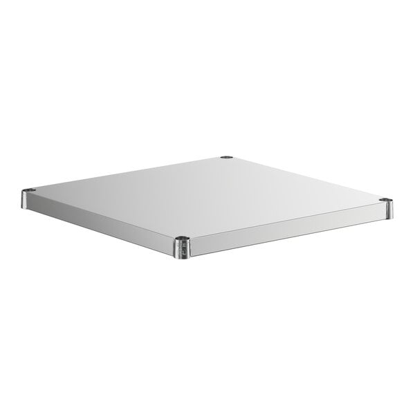 A white square metal shelf with metal corners.