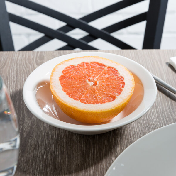 A half of a grapefruit in a Libbey Royal Rideau white porcelain bowl.