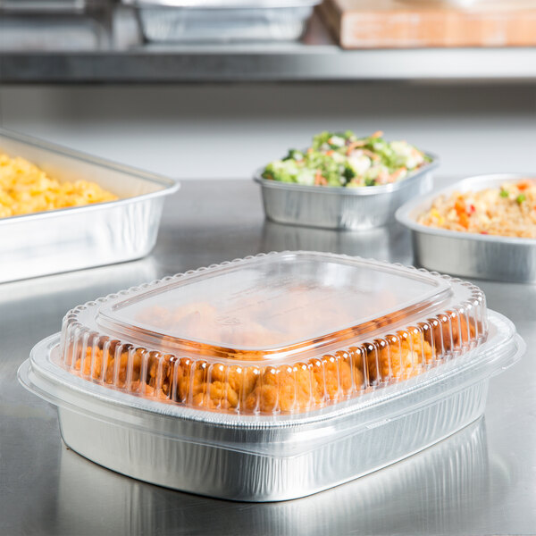 A Durable Packaging aluminum pan with food in it.