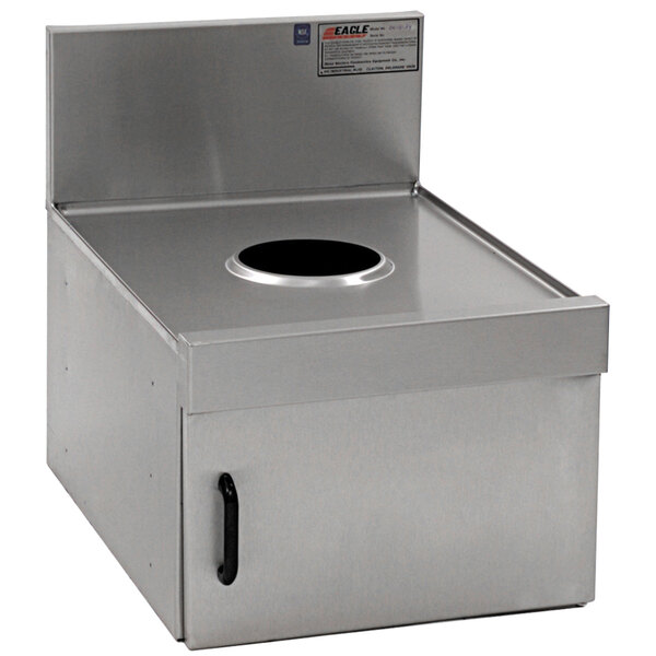 A stainless steel Eagle Group DW12-24 dry waste unit on a counter.