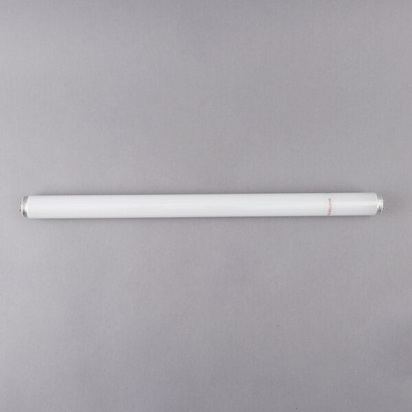 A Satco T12 fluorescent light bulb with a long white tube.
