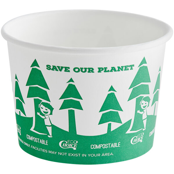 EcoChoice Compostable Paper Food Cup with Tree Design 16 oz. - 25/Pack