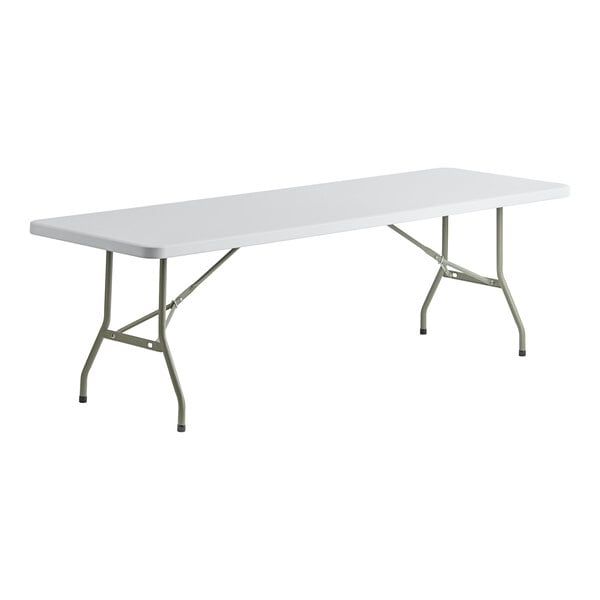 Lancaster Table & Seating 30" x 96" Heavy-Duty Granite White Plastic Folding Table with Sage Gray Legs