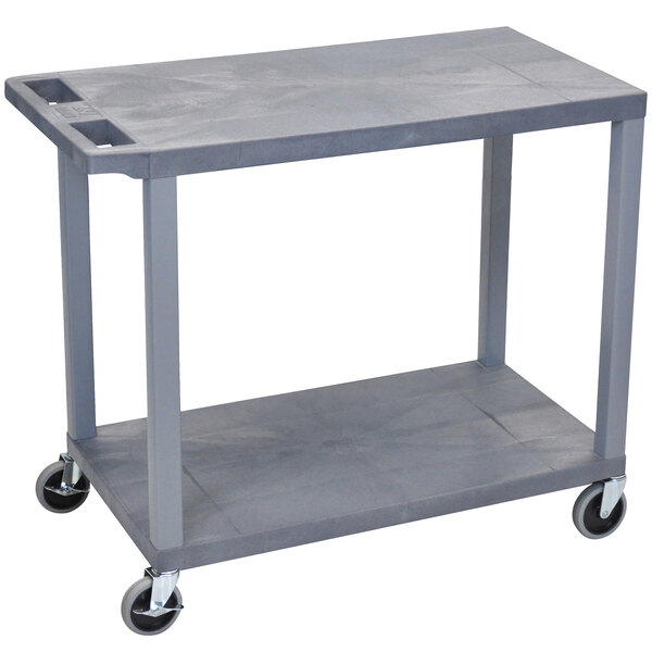A grey plastic Luxor utility cart with wheels.