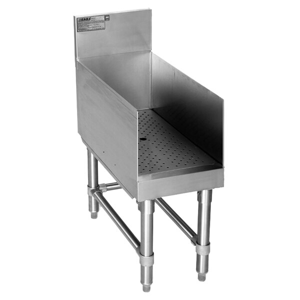 A stainless steel Eagle Group recessed bar drainboard with a hole in the middle.