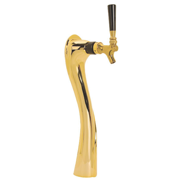 A gold colored Micro Matic Glycol Cooled 1 Tap Tower with a black handle.