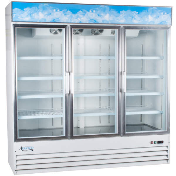Avantco GDC-69-HC 78 1/4" White Swing Glass Door Merchandiser Refrigerator with LED Lighting