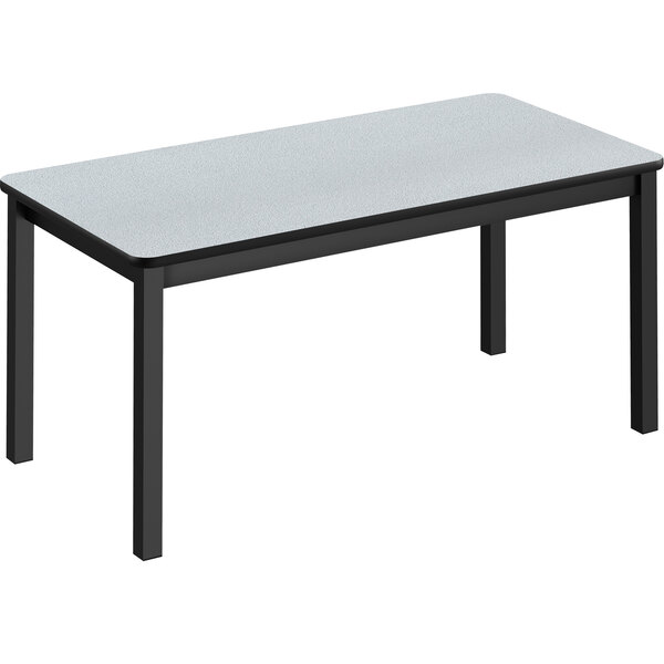 A rectangular gray granite library table with a black base.