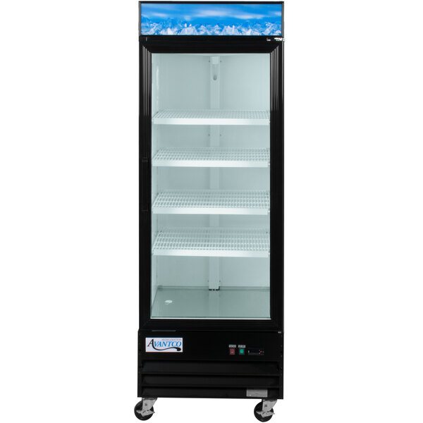 Avantco GDC23HC 28 3/8" Black Swing Glass Door Merchandiser Refrigerator with LED Lighting