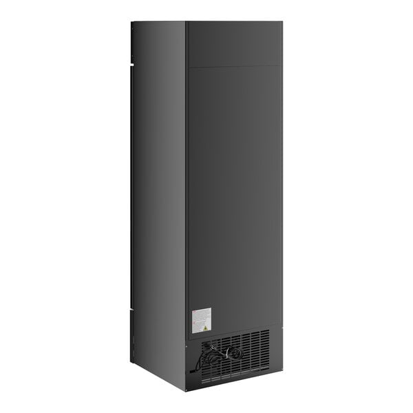 A black rectangular Avantco merchandising refrigerator with a white border around the glass door.