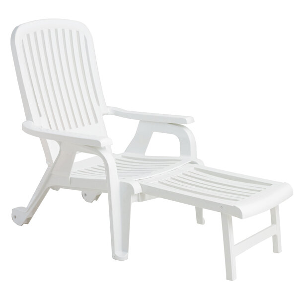 Grosfillex 47658004 White Bahia Stacking Resin Chair with PullOut Footrest