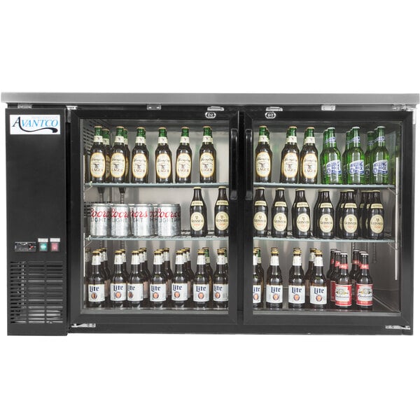 Avantco UBB-60G-HC 60" Black Counter Height Narrow Glass Door Back Bar Refrigerator with LED Lighting