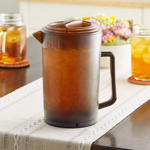 GET P-3064-1-A 64 oz. Customizable Amber SAN Textured Pitcher with Lid