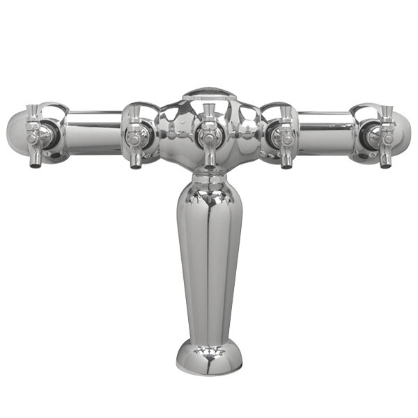 A chrome Micro Matic Brigitte 5 tap tower with 5 silver knobs.