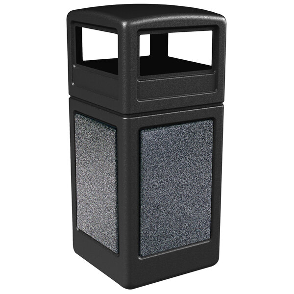 Commercial Zone 72041399 StoneTec 42 Gallon Black Square Decorative Waste Receptacle with Pepperstone Panels and Dome Lid