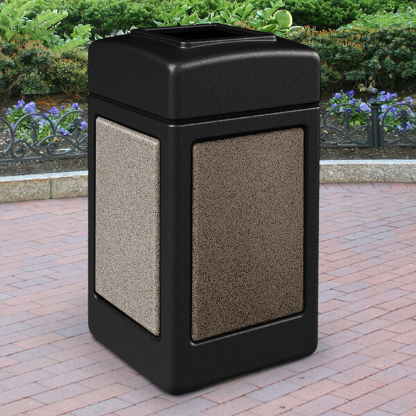 Commercial Zone 720352 StoneTec 42 Gallon Black Square Decorative Waste Receptacle with Riverstone Panels