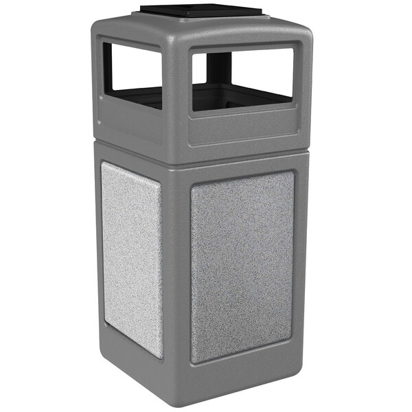 Commercial Zone 72051199 StoneTec 42 Gallon Gray Square Decorative Waste Receptacle with Ashtone Panels and Ashtray Dome Lid