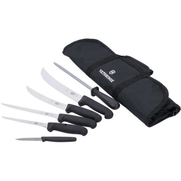 Victorinox 7-Piece Fibrox Handle Cutlery Set with Black Canvas Knife Roll