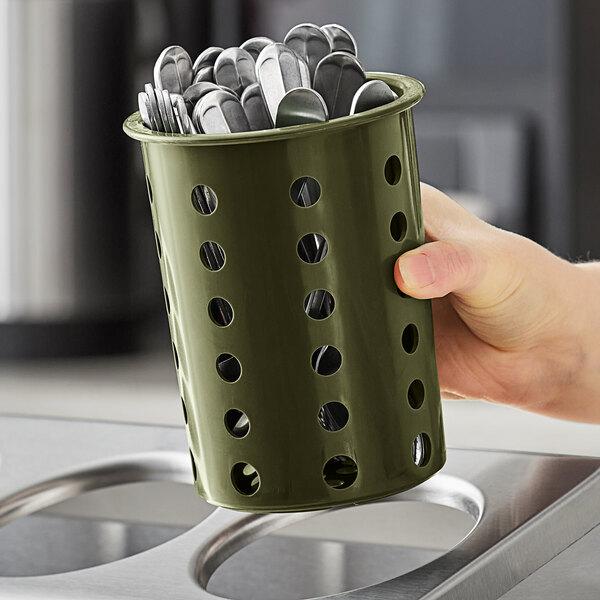 Steril-Sil RP-25-HUNTER Hunter Green Perforated Plastic Flatware Cylinder