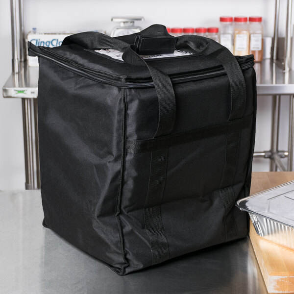 23'' x 13'' x 15'' Black Nylon Insulated Food Delivery Bag Pan Carrier 