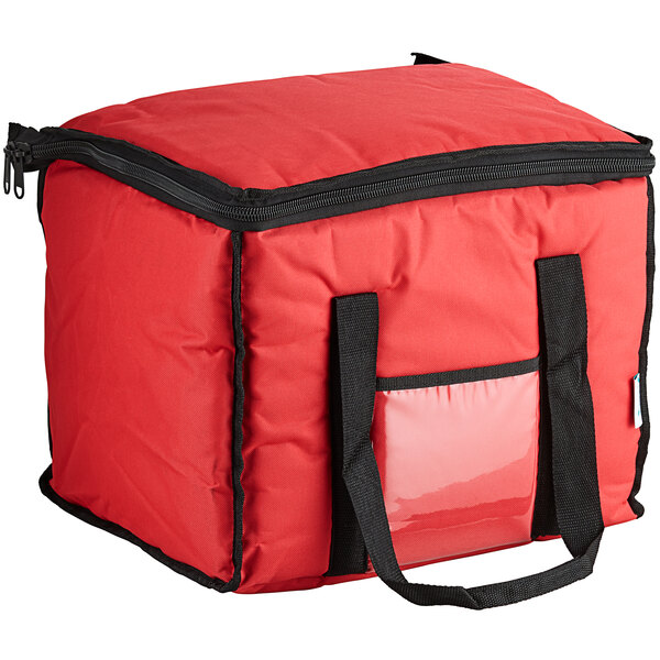 Choice Insulated Delivery Bag, Soft-Sided Sandwich / Take-Out Hot / Cold Delivery Bag, Red Nylon, 15" x 12" x 12"