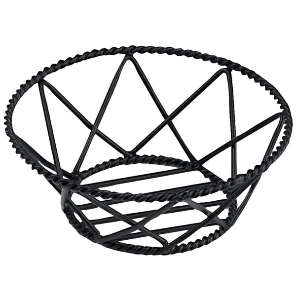 A Clipper Mill black iron powder coated wire basket with a handle.