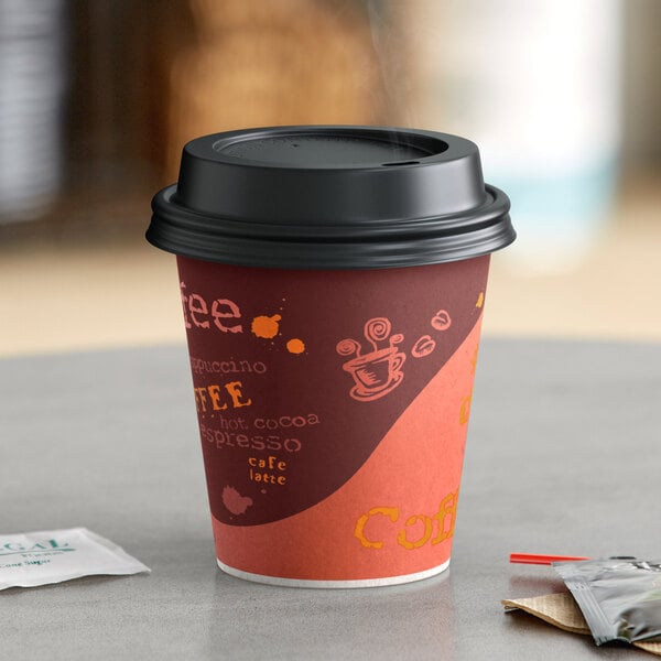 Choice 10 oz. Coffee Print Poly Paper Hot Cup and Lid - 100/Pack