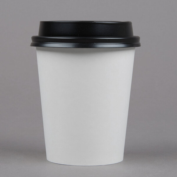 Disposable Poly Paper Hot Tea Coffee Cups with Flat White Lids 100 Pack 8 Oz 