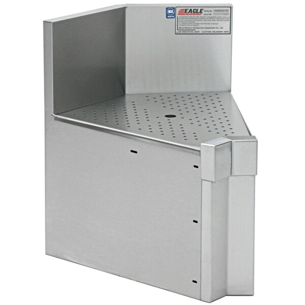 A stainless steel Eagle Group Spec-Bar inner corner workboard with holes in the metal surface.