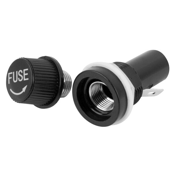 A black and white Carnival King fuse holder with a fuse in it.
