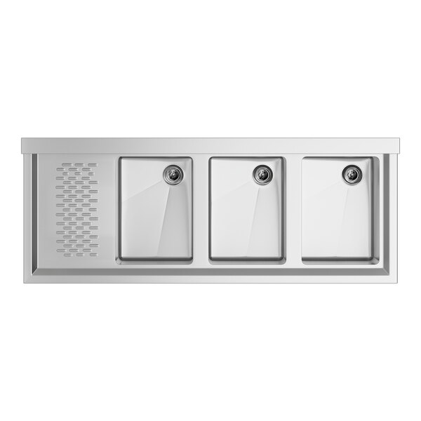Regency 3 Bowl Underbar Sink with Drainboard 48" x 18 3/4" Left